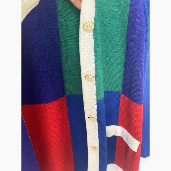 Vintage Eric Steven Size 18 Colorblock Knit Top Gold Button Shoulder Pads Retro - Picture 4 of 6